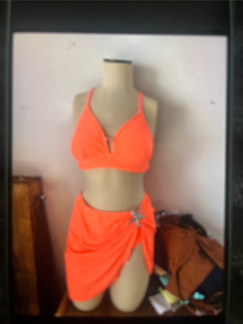 Bright Orange Women’s Bikini Set with Sarong